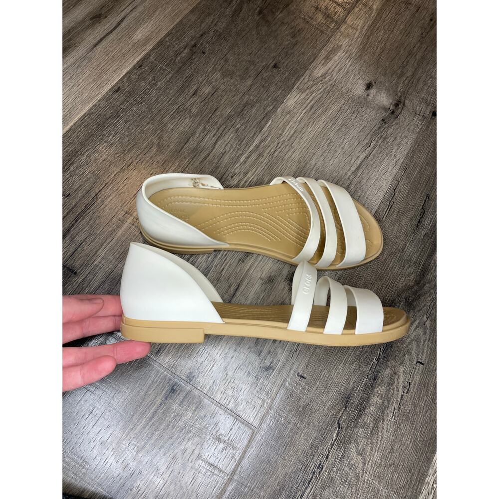 CROCS White and Tan Flats